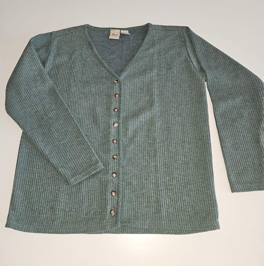 Bass Teal Ribbed V-Neck Button-Up Cardigan